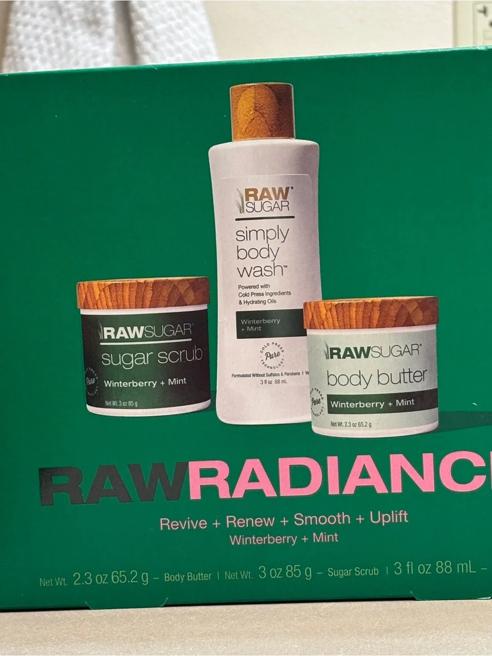 Sugar Raw Sugar Winterberry + Mint Body Care Trio - Green